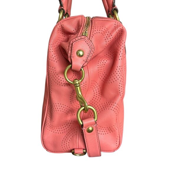 Coach Madison Perforated Leather Satchel Bag Coral Pink Gold Hardware Purse - Picture 5 of 12